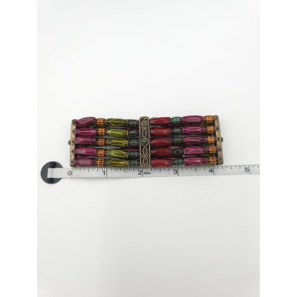 Multicolor Acrylic Beaded Necklace With Faux Turquoise & Stretch Bracelet - Picture 11 of 13